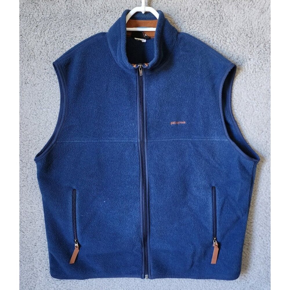 VTG Patagonia Synchilla Blue Full Zip Outdoor Pocket‎ Fleece Vest Size XXL